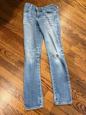 Ag jeans Light Blue Straight Leg Jeans with Knee Distress